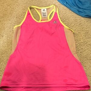 Adidas Women's Pink Tank Top with Yellow Accents